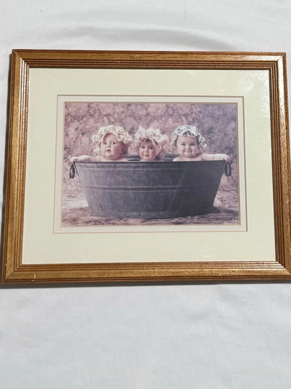 Vintage Framed Anne Geddes Bathroom Wall Artwork  Set Of 3 wood Frames 1990’s